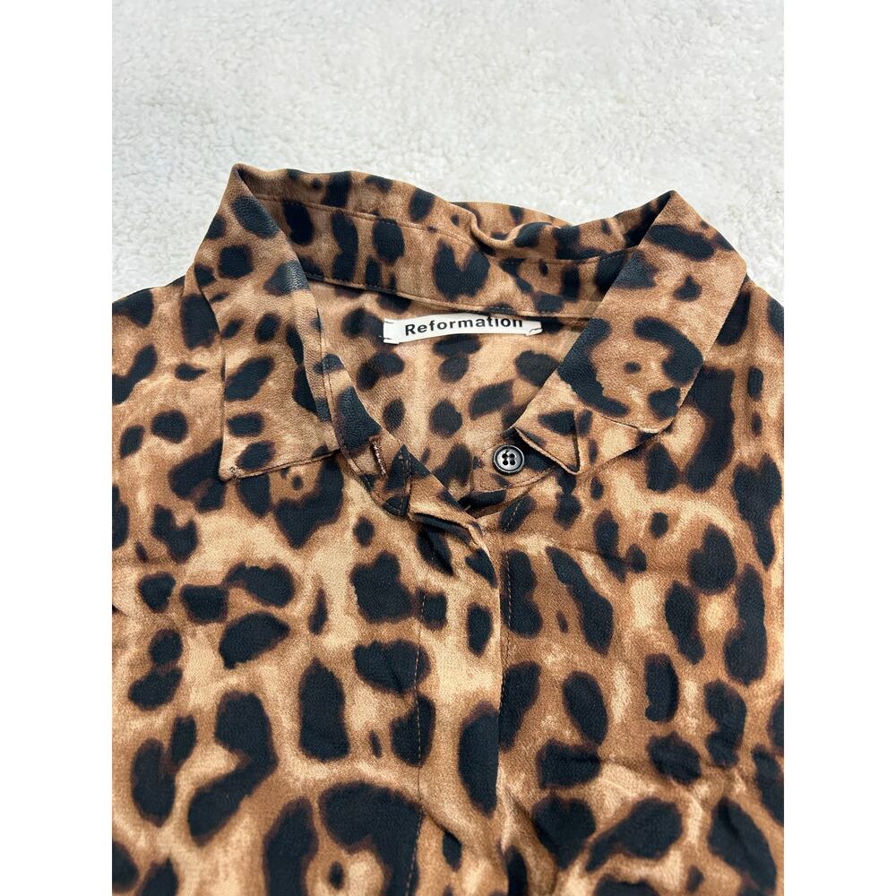 Reformation Violet Leopard Print Blouse Size Medium - Picture 4 of 5